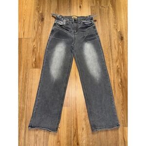 Wave Jeans Womens Gray Wide Leg Denim Pants Y2K Rave Grunge Skater Size 7